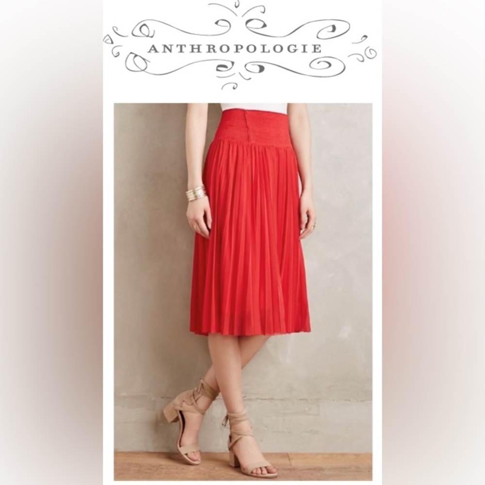 Anthropologie HD In Paris Carmina Red Pleated Midi Skirt Size Small